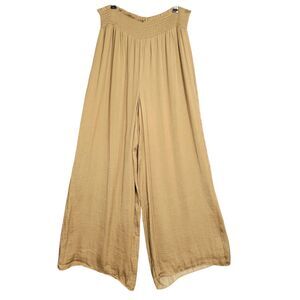 NWT TAHARI Brown Smocked Waist Wide Leg Palazzo Pull On Pants SIZE MEDIUM
